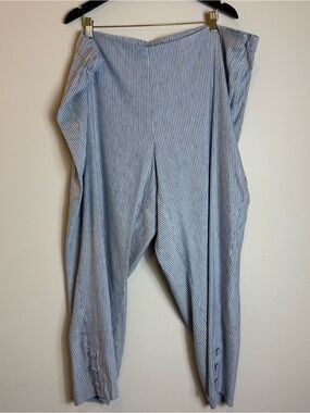 NEW J. Jill Linen Stretch Size 4X Stripe Ankle Pant Side Zip Button Accents